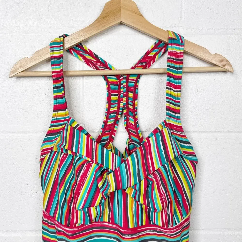 Athleta Salina‎ Swim Dress Womens Small Multicolor Stripe Racerback Swimdress